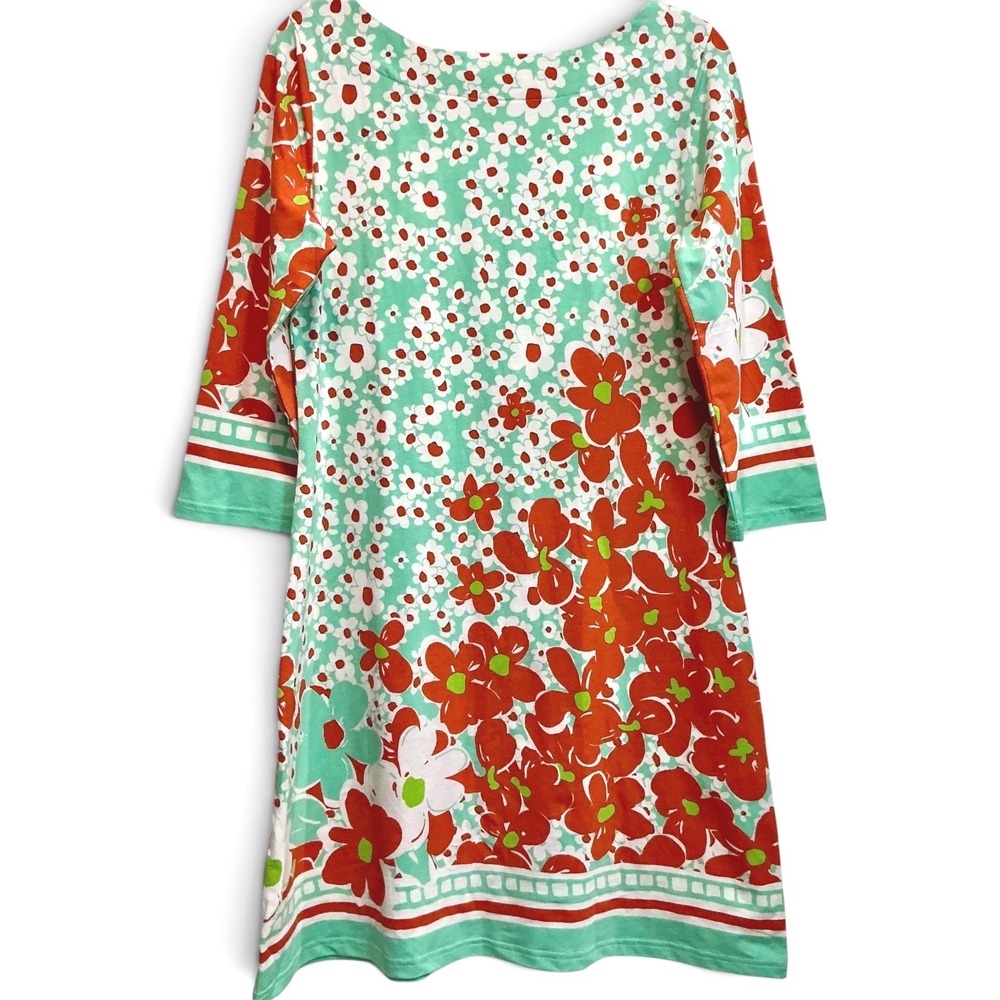 Barbara‎ Gerwit Floral Shift Dress L Mint Green Orange Resort Supra Cotton NWT